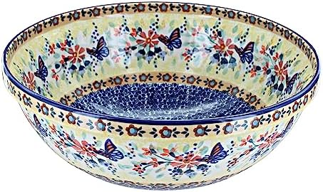 Blue Rose Polish Pottery - Yellow Blue Butterfly Large Serving Bowl - 9.25