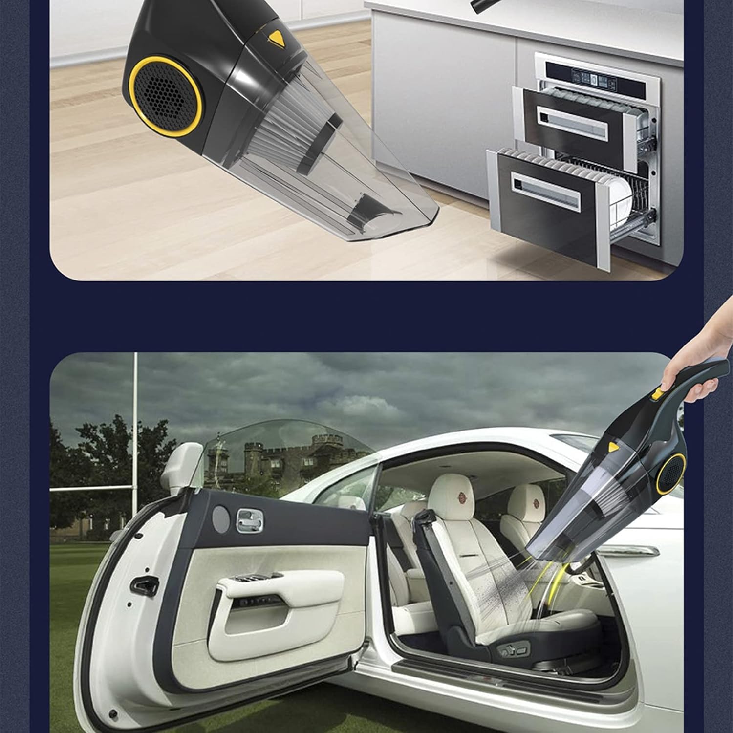 Portable Car Vacuum Cleaner 9000Pa Handheld Dry/Wet Dust Cleaner for Car Interior, Home, Office,Black,Wireless