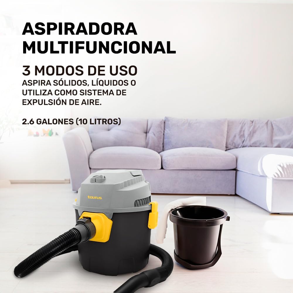 Taurus Hurricane | Wet & Dry Vacuum Cleaner | 3 Modes of Use | 2.6 Gallons | Vacuums Solids, Liquids, or Functions as an Air Blower | Powerful Suction | 1.2 m Hose | Includes Accessories