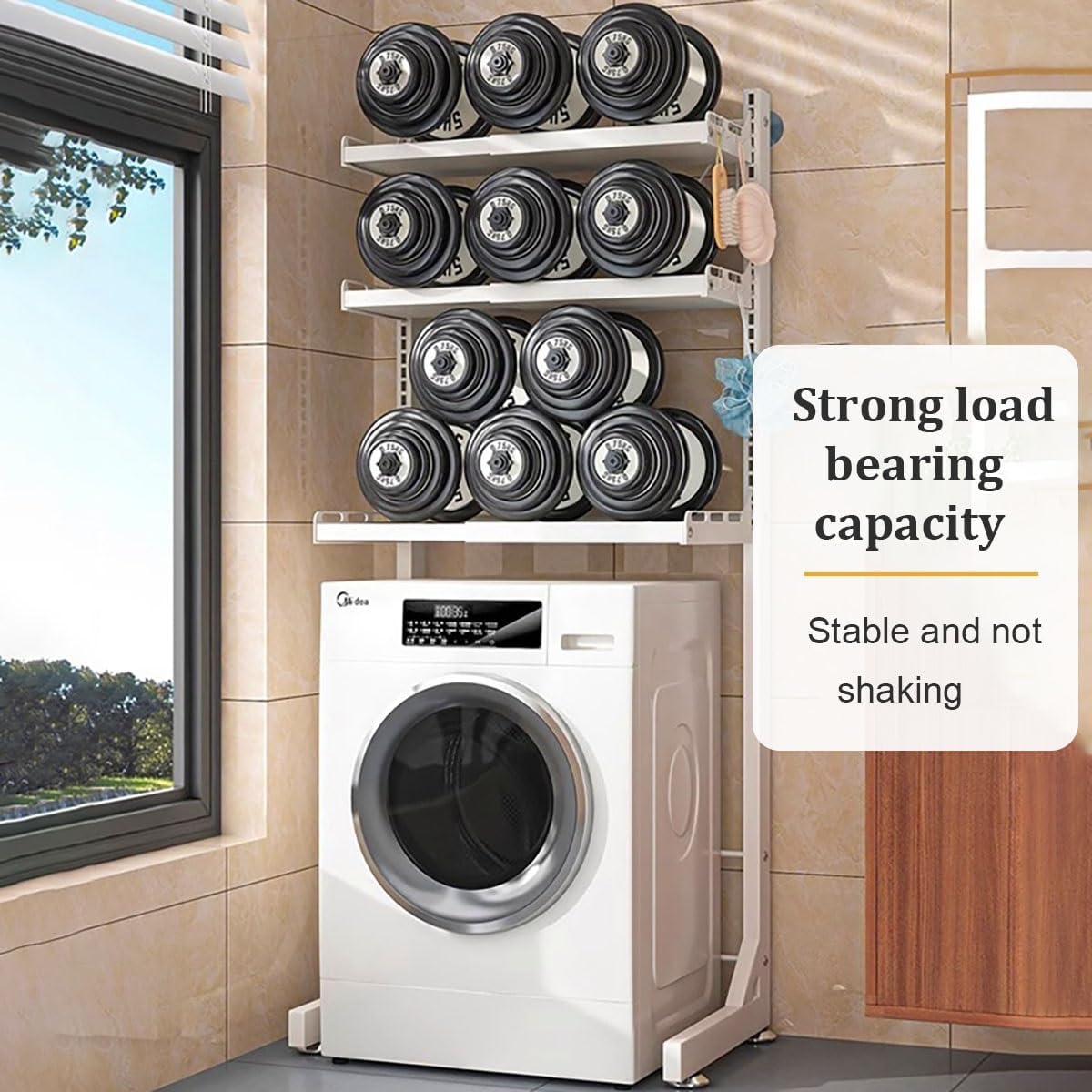 Over Washer And Dryer Storage Shelf, Dryer Stand Height Adjustable Portable Stacking Kit For Washing Machine Tumble Dryer, Carbon Steel Material, For Bathrooms Laundry Rooms Balconies(Gray,161cm/63.3i