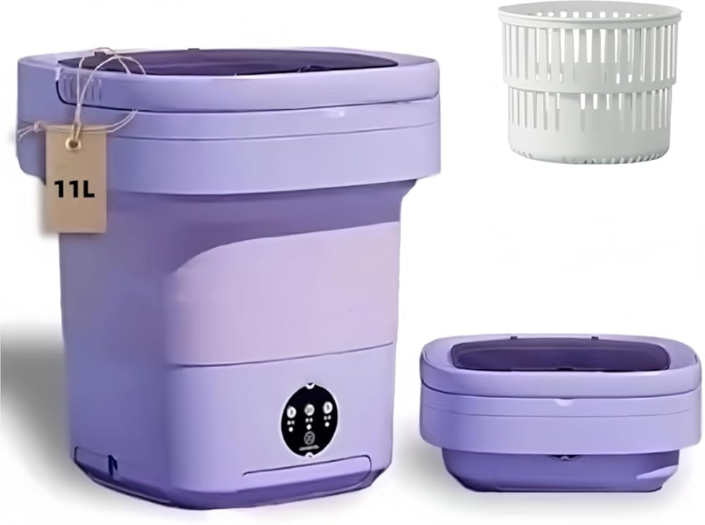 Portable washing machine.mini washing machine.11L high-capacity foldable washing machine.Deep cleaning of small clothing such as underwear and baby clothes.Suitable for camping and hotel (purple)