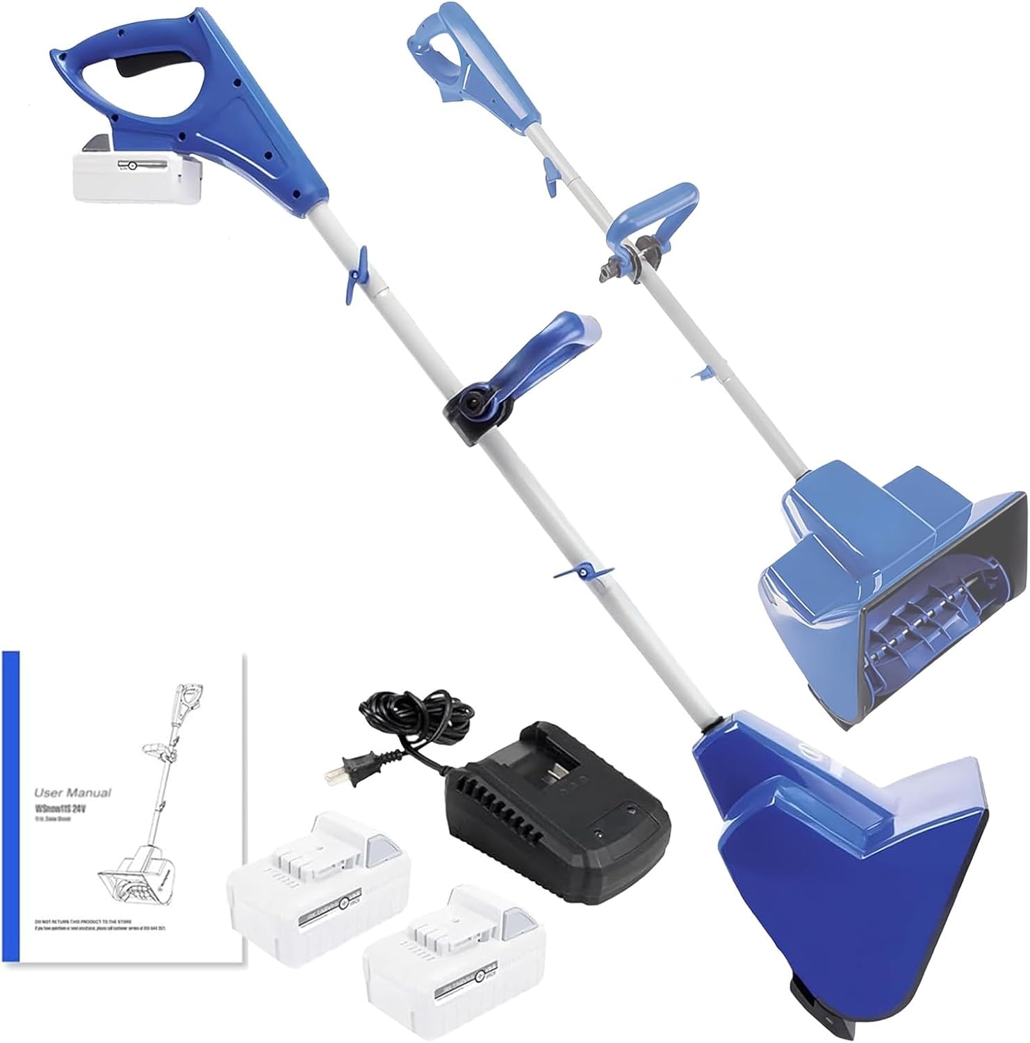 Handheld Electric Snow Shovel, 24V/4.0Ah Snow Blower Cordless, Rechargeable Snow Thrower 6m Throwing Distance for Yard,2 Battery