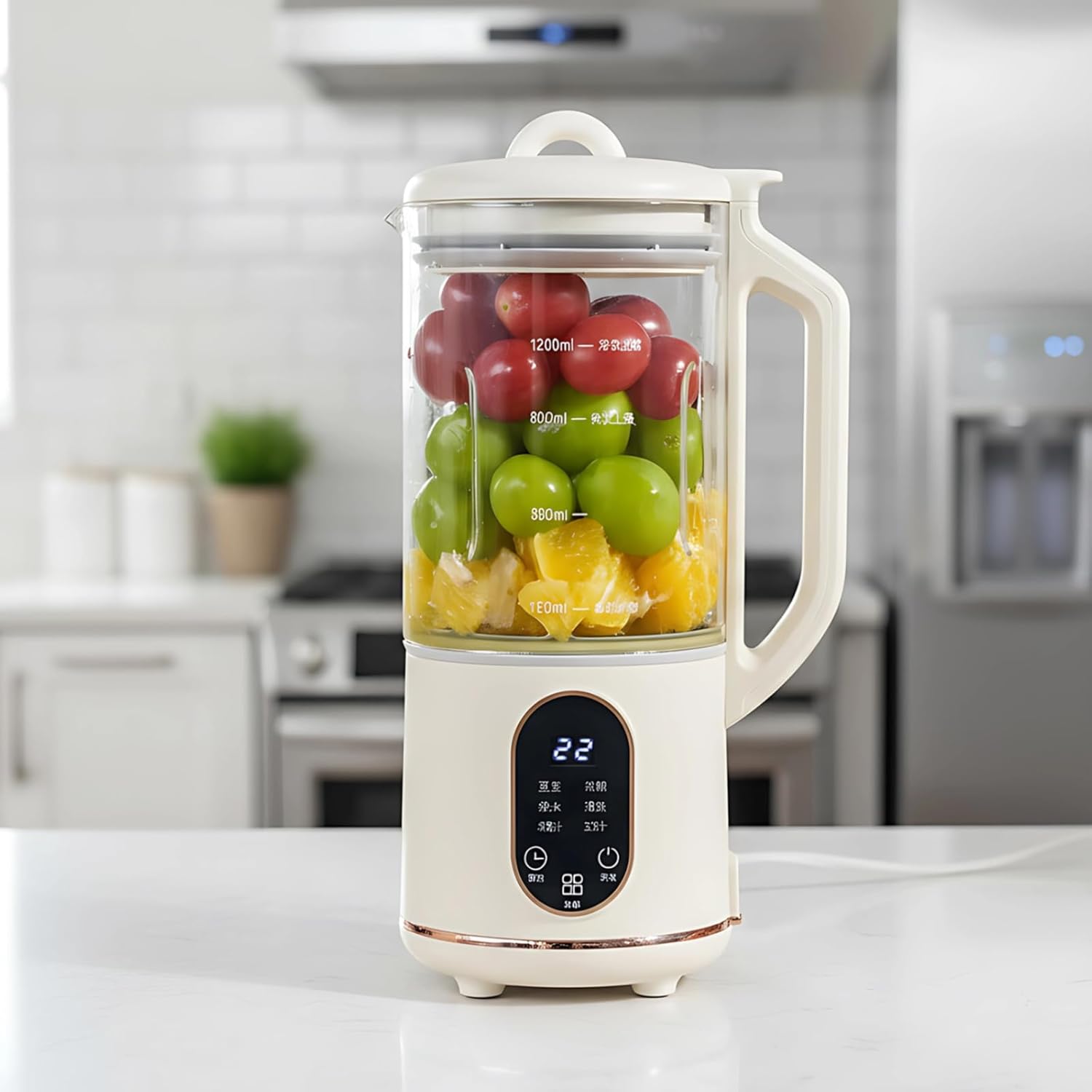 1200 Ml Milk Maker, Beige Smoothie Blender with Self-Cleaning, Six Functions, Quiet Operation, 40.6 Fl Oz, 6.3 X 4.7 X 11.8 in