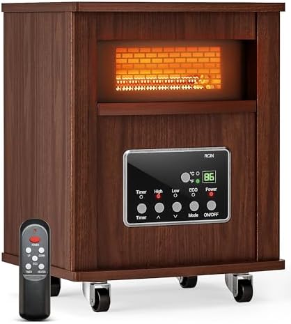 Infrared Space Heater for Indoor Use - 1500W Portable Box Heater with Wood Cabinet, Remote Control & 12H Timer, Quiet Electric Heater with Safety Protection for Bedroom Living Room Office
