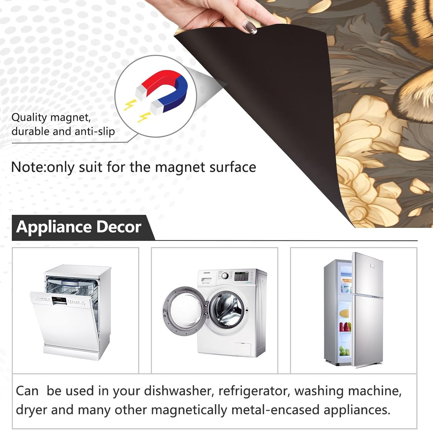 Dishwasher Magnet Cover Large Magnetic Stickers Tiger Flower Front Dishwasher Cover Reusable Decal for Home Kitchen Anti-Scratch Refrigerator Decorative Lid Washing Machine Laundry 23