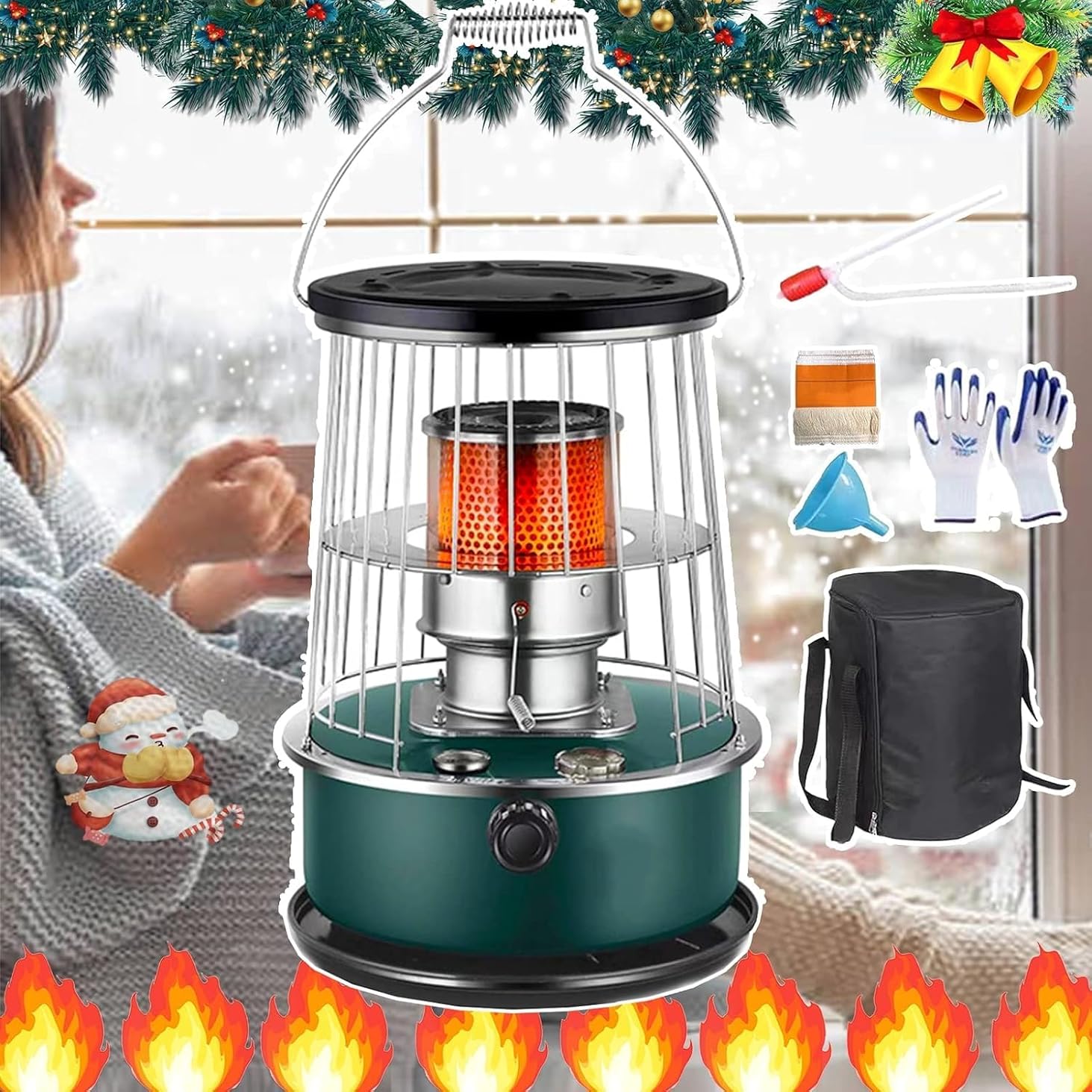 Indoor And Outdoor High-efficiency Kerosene Stove,Oil Heater,Tasteless, Non-electric Heating And Cooking 2-in-1 Kerosene Stove 6L(Dark Green)
