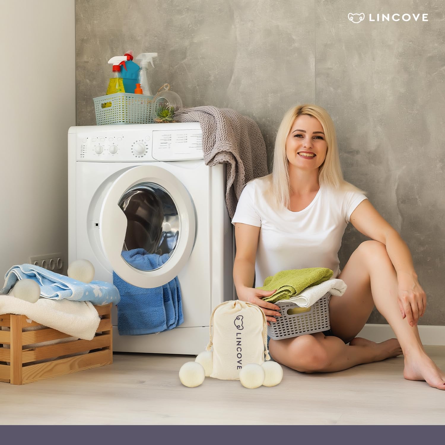 Wool Dryer Balls, 6 Pack – Natural Fabric Softener for Laundry, 100% Organic, Reusable for 1000+ Loads, Anti-Static, Reduces Drying Time, Baby Safe & Hypoallergenic Comes with Lincove Storage Bag