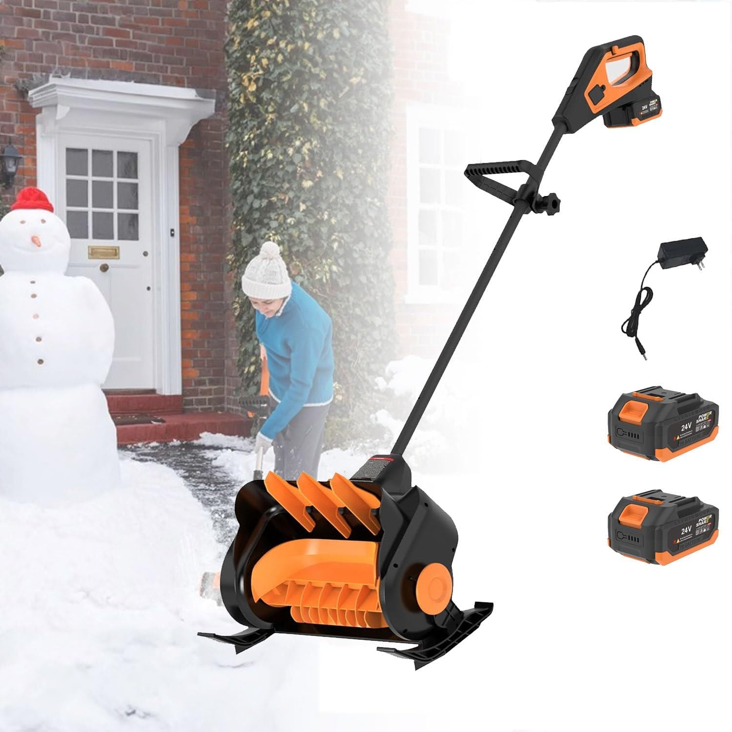 Cordless Electric Snow Shovel with Directional Plate 16-Inch Battery Powered Snow Thrower,Power Snow Shovel, for Driveways, Patios,Sidewalks,2Battery