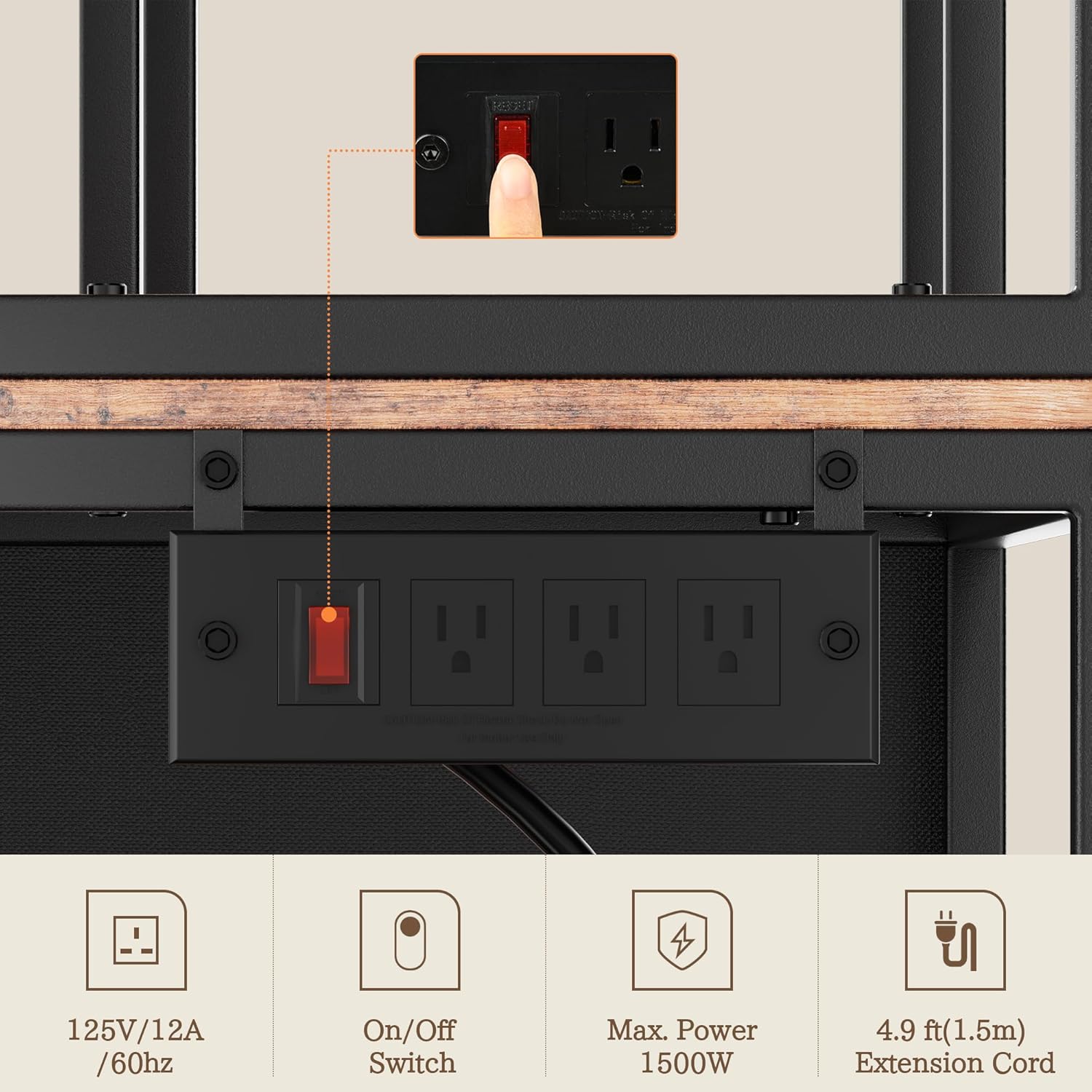 Ollieroo Kitchen Mini Fridge Stand with Storage, Microwave Oven Stand Table with Power Outlet, 34.6