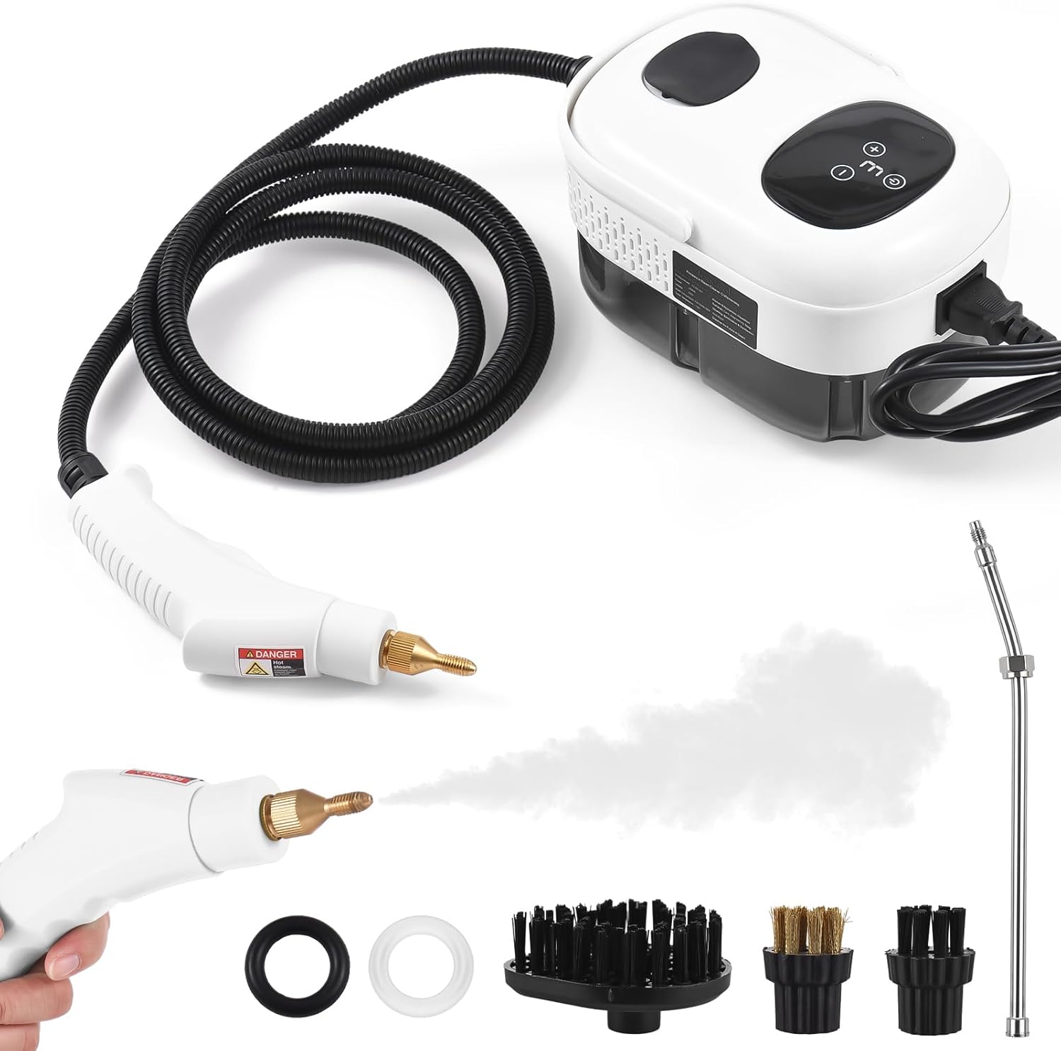 Decdeal Pressurized Handheld Steam Cleaner, 2500W Multi-Surface Steam Cleaning Machine with 3 Brush Heads Extended Sprayer Rod
