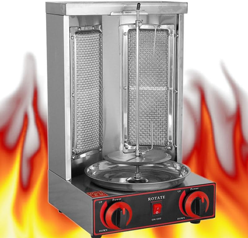 Shawarma Grill Machine Gas Chicken Shawarma Cooker Machine Propane Doner Kebab Gyro Grill Machine Meat Catch Pan for Kitchen Restaurant,Gas