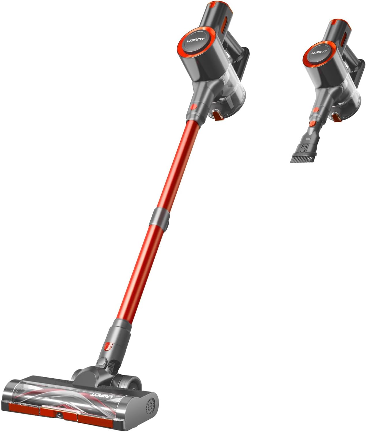 uwant Cordless Vacuum Cleaner 35Kpa Powerful Suction Wide Green Headlight Vacuum Cleaner for Home Pet Hair Anti-Tangle HEPA Lightweight Handheld Vacuum for Carpet Hard Floors (Coral & Black)