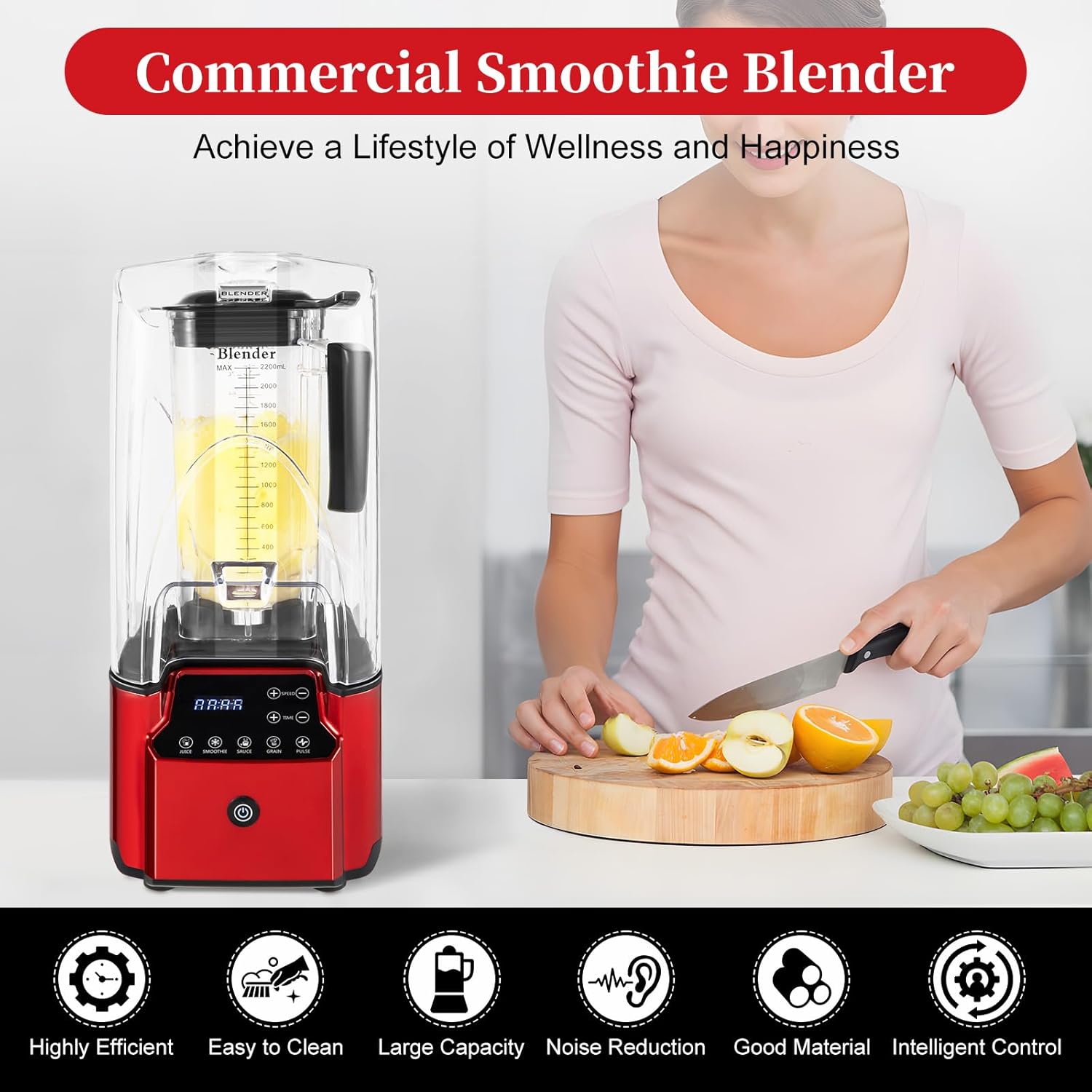 Professional Blender,2200W Smoothie Food Processing Blender Machine,Self-Cleaning 80-oz Container,8 Gears Speed Adjustable,for Frozen Drinks, Smoothies, Sauces,Shakes,Commercial Use