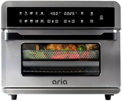 Aria 30 Qt Air Fryer Oven, Stainless Steel Air Fryer with Basket, Grill Racks, Crumb & Drip Tray, Easy Clean Large Countertop Convection Oven, XL Touchscreen Display & Cooking Presets, Black