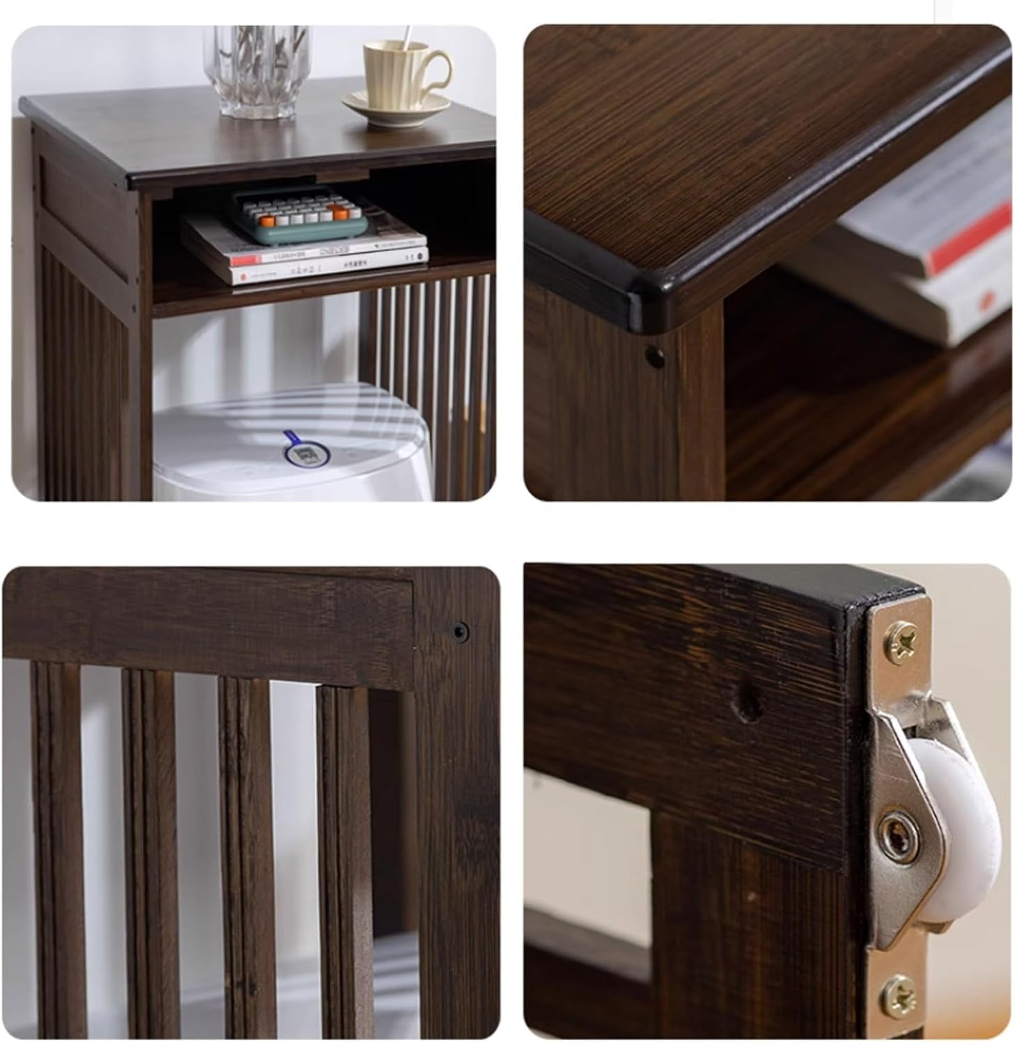 Robot Vacuum Stand Cabinet, Sweeping Robot Storage Rack, Vacuum Hidden Storage Cabinet, Robot Vacuums Stand with Wheels, Household End Side Table(Natural,21.8x18.3x29.5'')