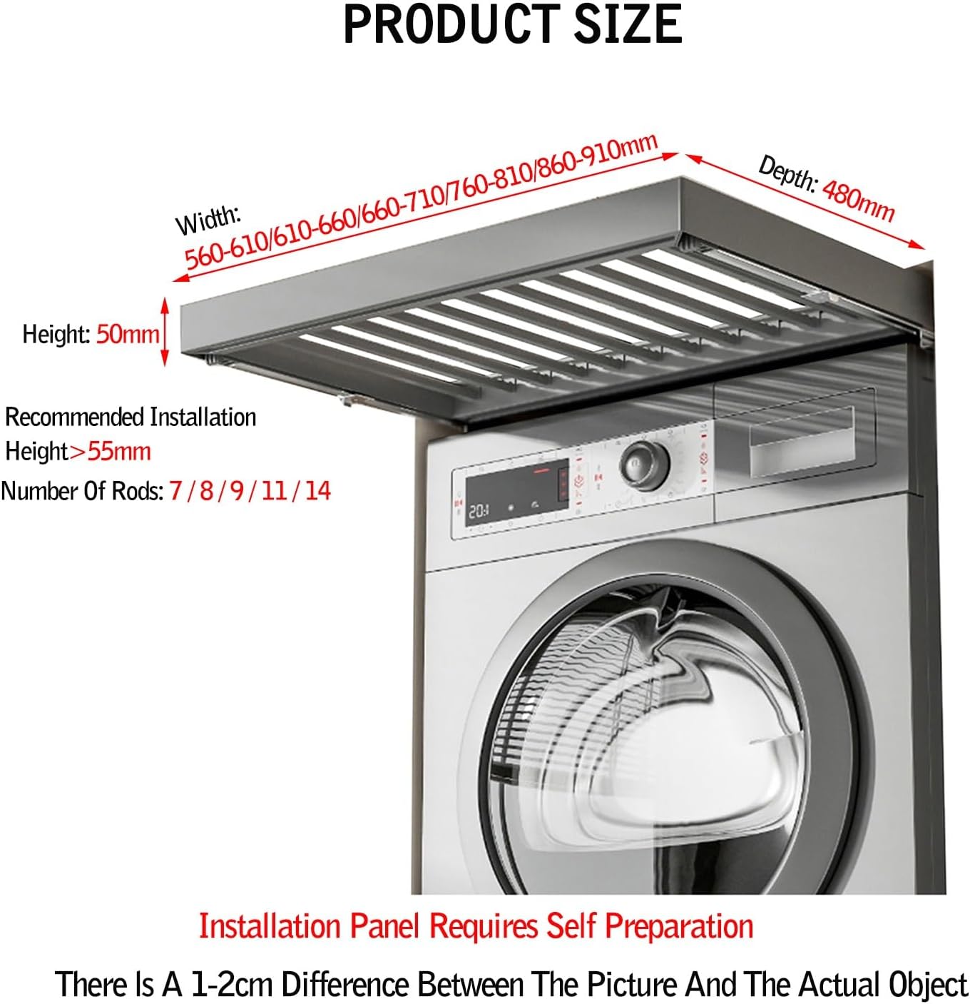 Pull-Out Trouser Rack Above Washing Machine, Hidden Aluminum Alloy Drying Rack, Adjustable Width, Suitable for Bedroom, Cloakroom, Laundry Room(760-810mm)