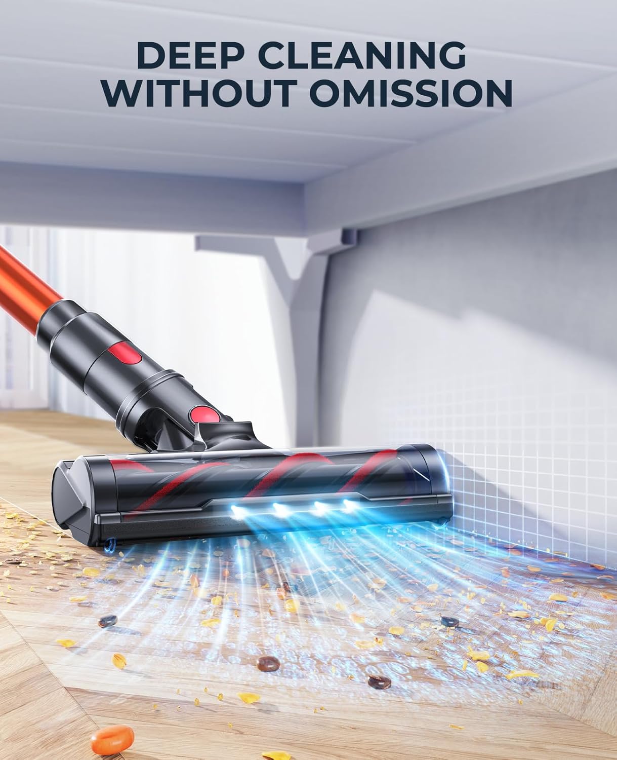 Fieety Cordless Vacuum Cleaner, 550W 45KPA Cordless Stick Vacuum Cleaner with 60Mins Rechargeable Battery, LED Touch Display, Handheld Vacuum Cleaners for Home/Pet Hair/Carpets/Floors