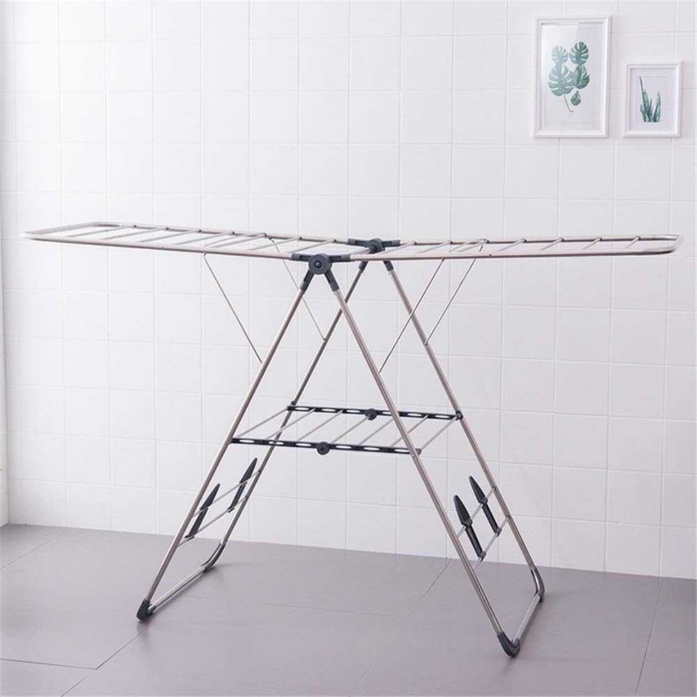 Clothes Airer 9.6 Metre Drying Space Multifunctional Air Dryer Stainless Steel Tubes Gray Winged Clothes Airer Folding Clothes Drying Rack Space Saving，Grey-166.5x60x95.5cm