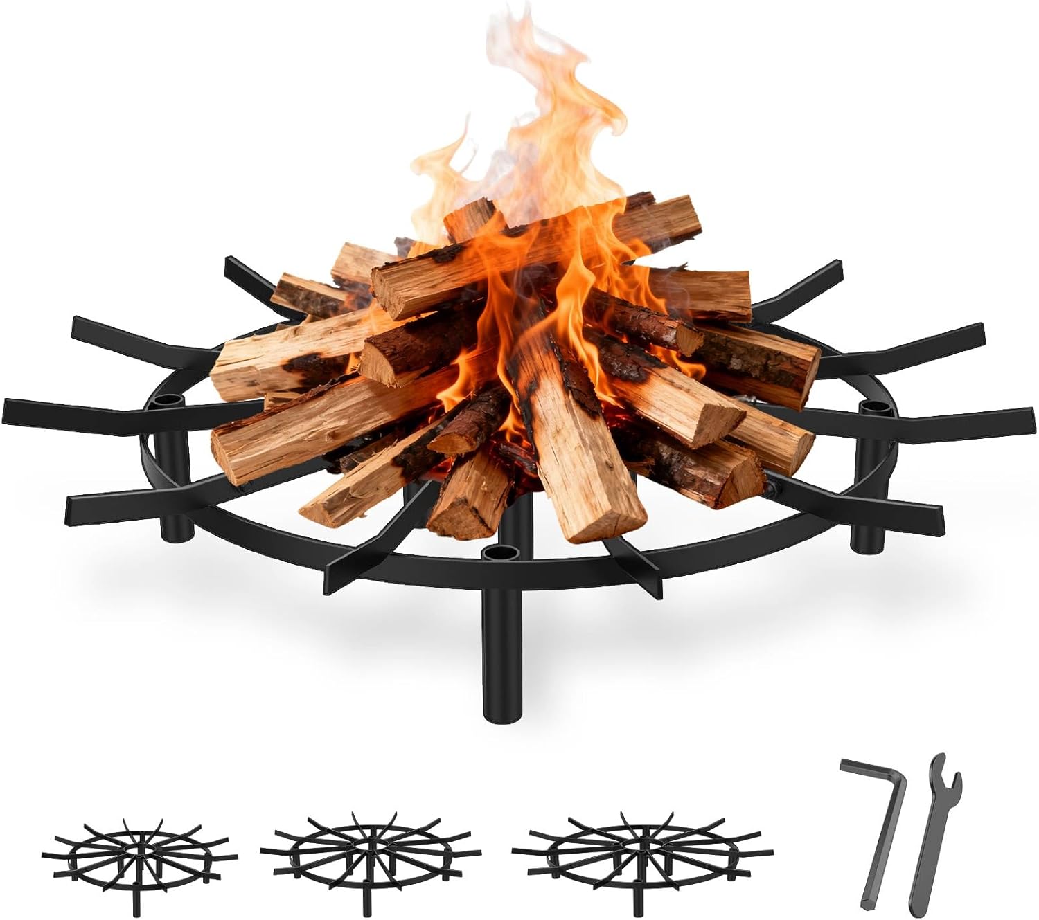 Fire Pit Grate & Fireplace Grate, Heavy Duty Heat Resistant Campfire Grill for Campfires and Outdoor fire pits(Black, 26 in)