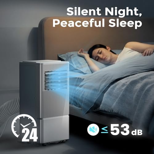 Air Choice Portable Air Conditioners, 8000 BTU Air Conditioner for Room Up to 350 Sq.Ft, 24H Timer, 3-in-1 Quiet AC Unit with Remote Control & Digital Display, Window Kit Included, Metallic Grey
