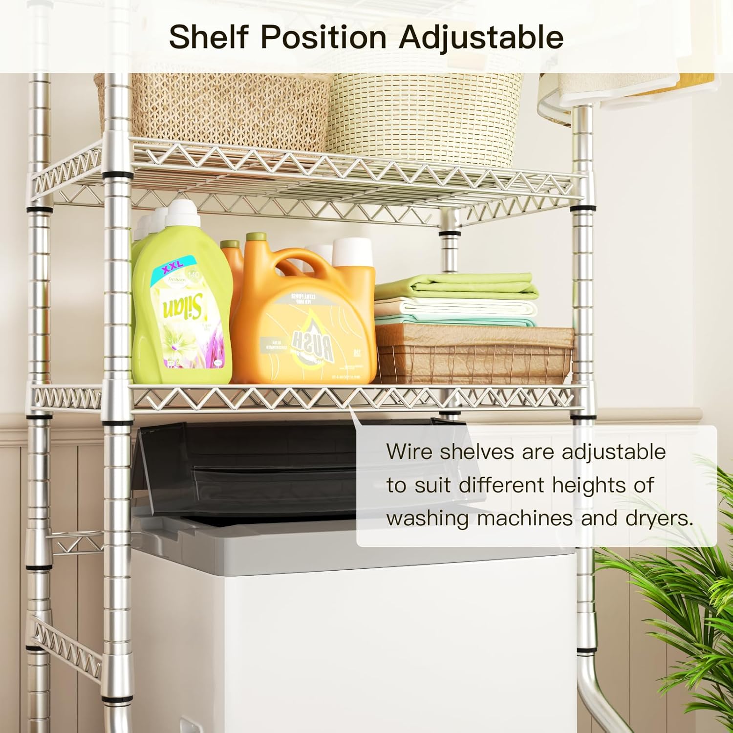 Ulif U11 Medium Over Washer and Dryer Shelves, 3 Tiers Laundry Room Storage and Organizer Standing Shelf, Metal Freestanding Clothes Drying Rack, 31.1