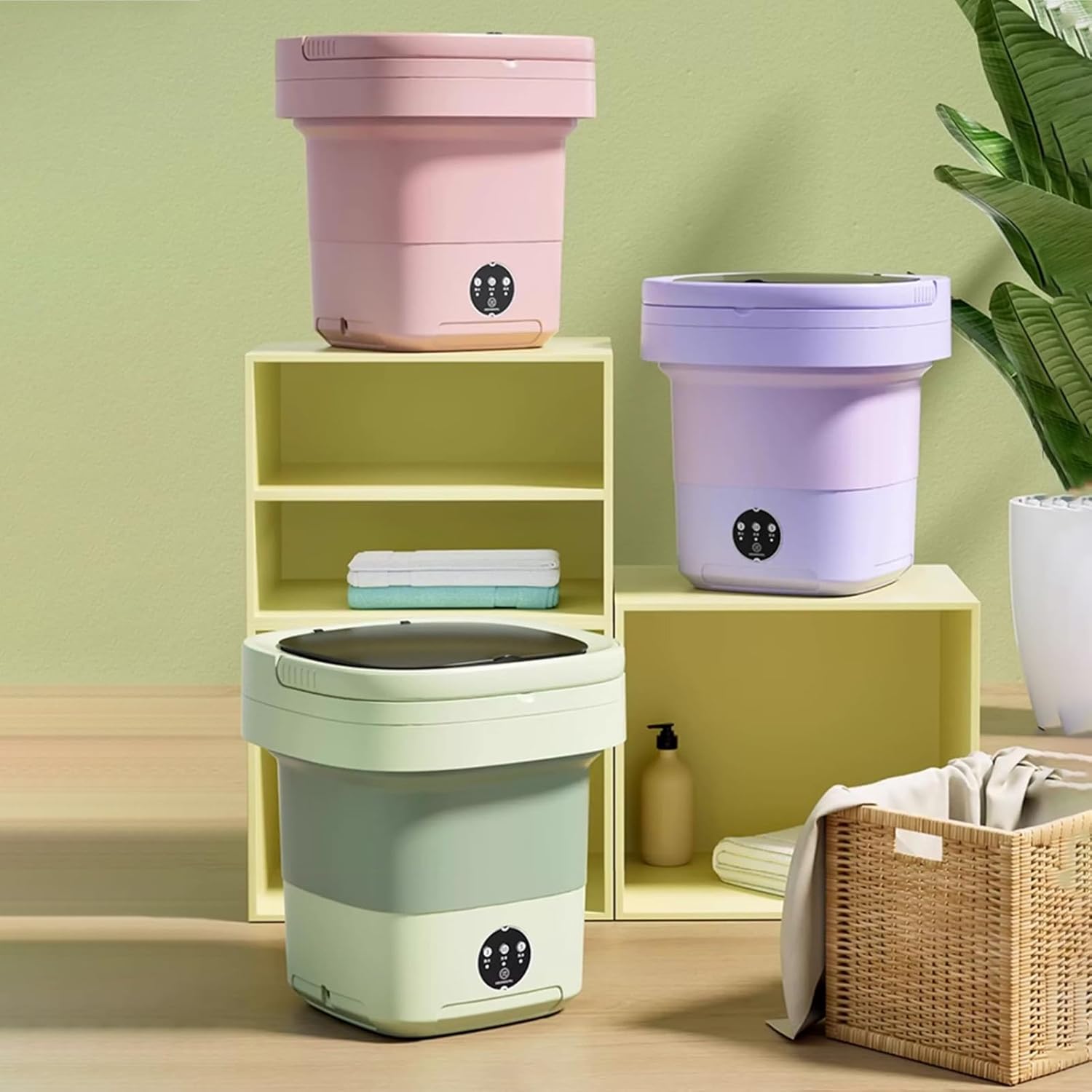 Portable Washing Machine, 16.5L Foldable Mini Washer with Drain Basket, Powerful Cleaning, for Underwear, Socks,Baby Clothes,Travel Camping Dorms RV Apartments(Green)