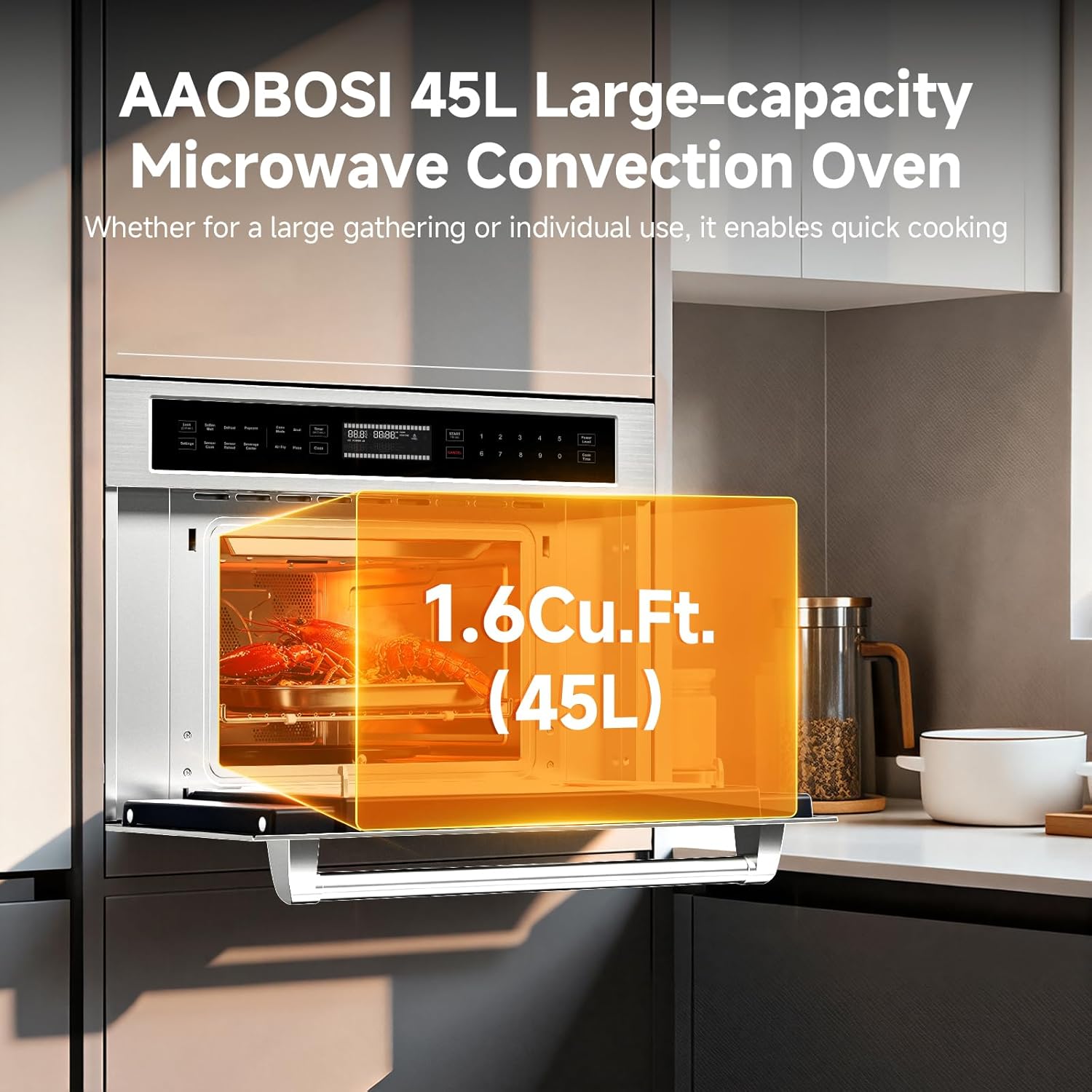AAOBOSI 30 Inch Built in Microwave Oven,1.6 Cu.Ft Wall Microwave Convection Ovens Air Fryer Combos, 1000Watt Power Sensor&Auto Cook, 10 Cooking Modes, Drop Down Door,Stainless Steel