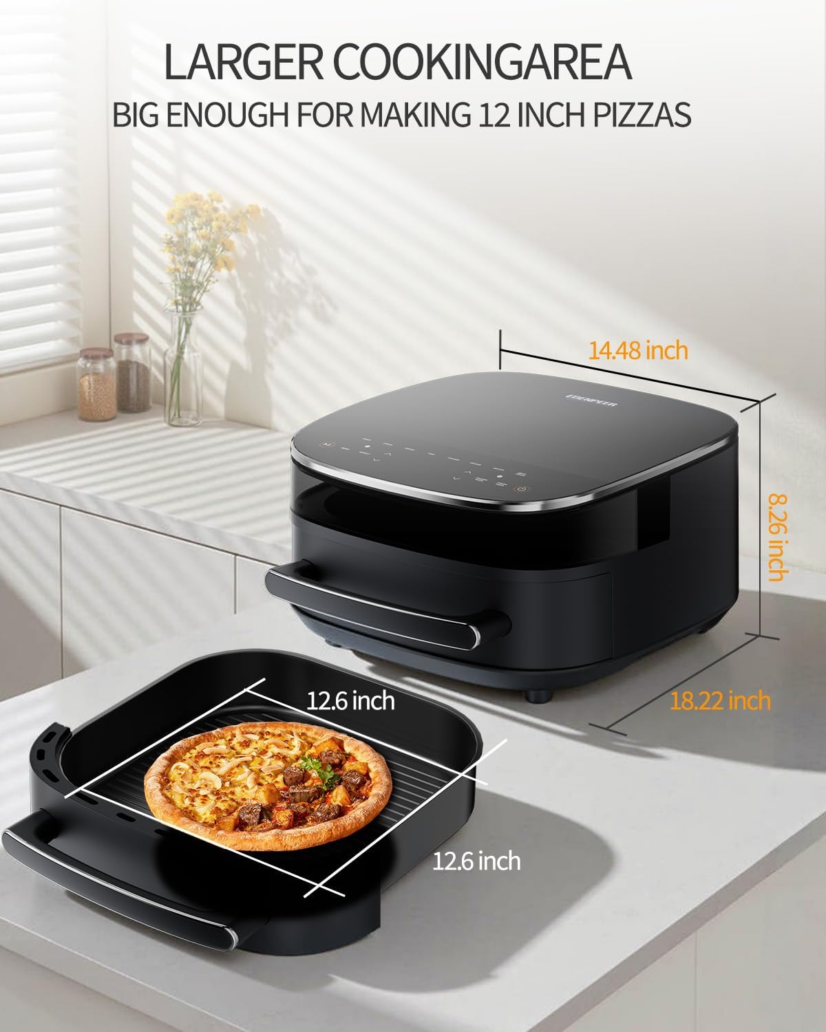 Extra Large Air Fryer,11-IN-1 6 QT 450F Air Fryer with Superior Airflow, Dual Heat Source Technology, Smart Digital Wide Fryer with Basket, Fits a 12