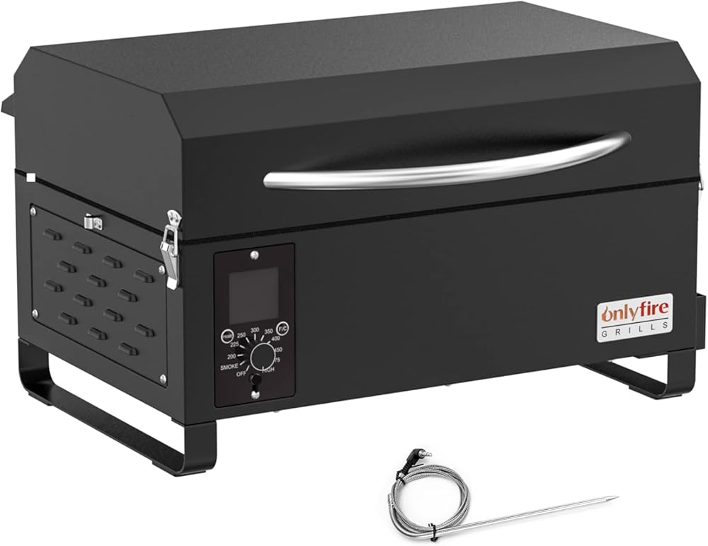 BBQ Wood Pellet Grill Smoker with Meat Probe, 2 Tiers Cooking Area, Portable Tabletop Grilling Stove for Outdoor Kitchen Cooking Smoke and Roast, RV Camping, Black GS314
