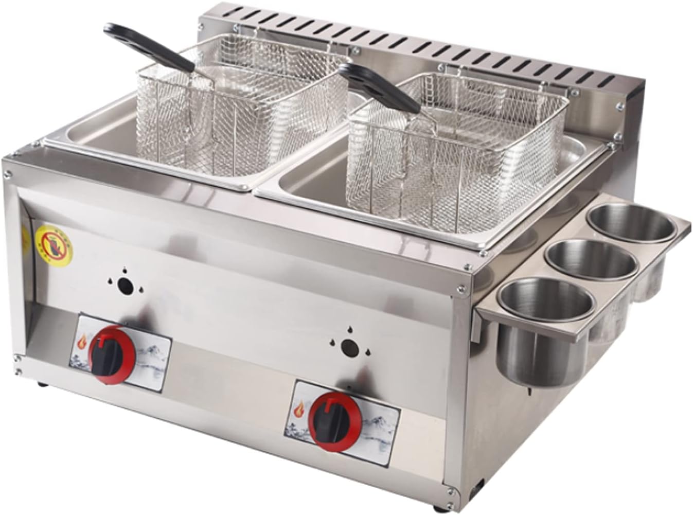 Commercial Gas Fryer, 20l Double Cylinder Fryer, Stainless Steel High Temperature Resistant Fryer, Temperature Control Knob Fryer, Separate Cleaning Design