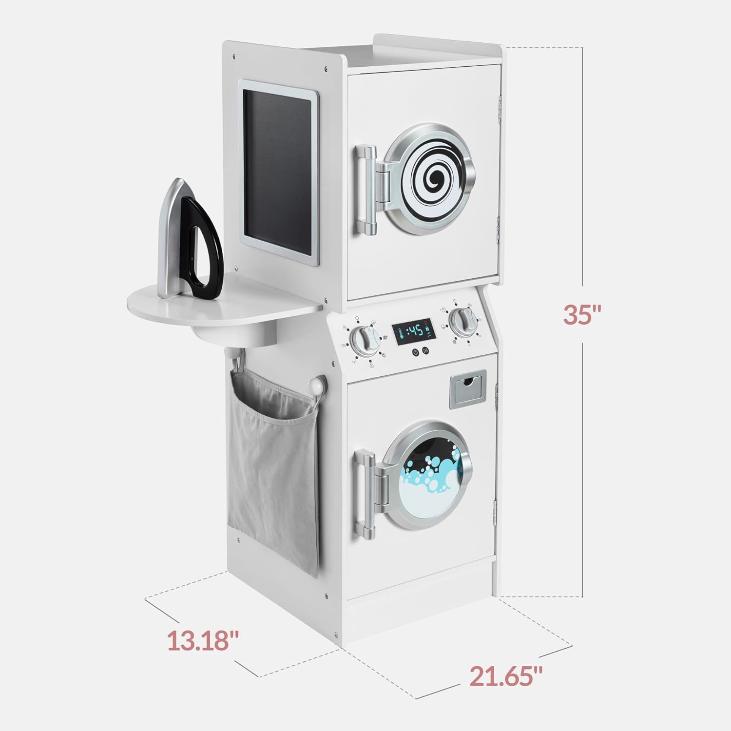 Best Choice Products Pretend Play Kids Wooden Stacked Washer & Dryer Set with Toy Laundry Storage, Space-Saving Design, with Accessories - White