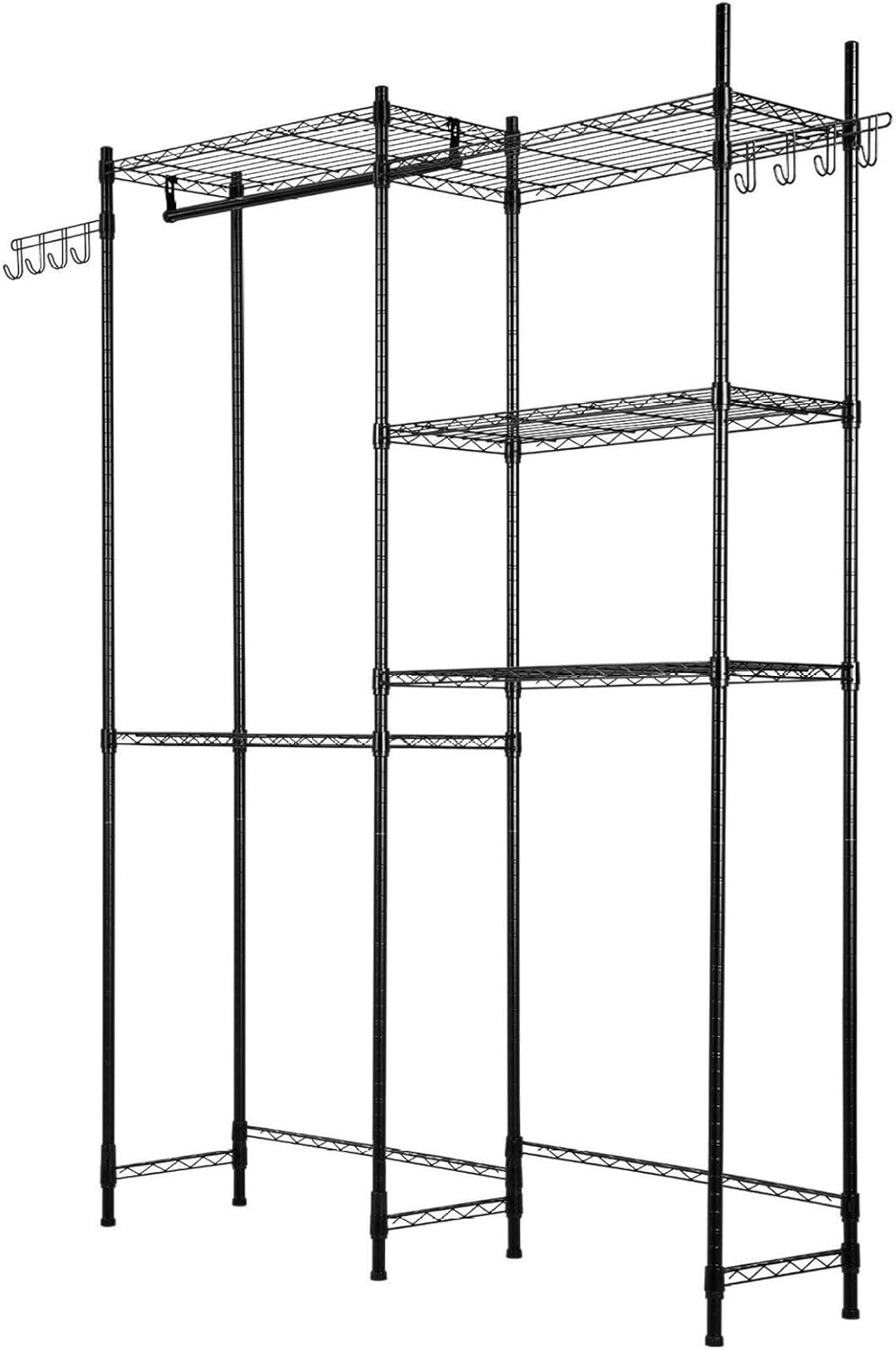 Over The Washer and Dryer Storage Shelf, 5 Tier Laundry Room Drying Rack with Hanger Rod and Hooks, Adjustable Over Washer and Dryer Shelves, Laundry Room Shelf Storage Space Saver, Black