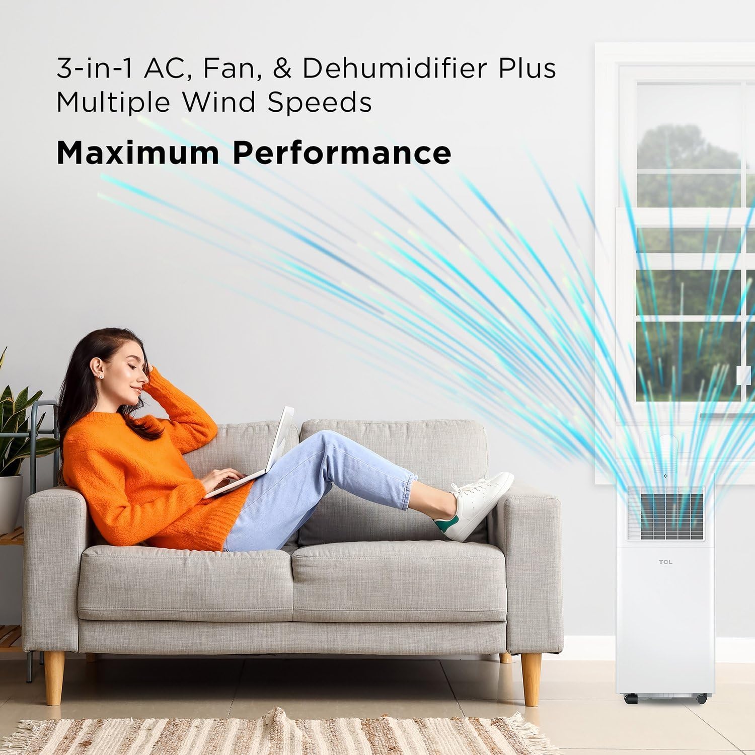 TCL 5,000 BTU Smart Portable Air Conditioner, Fan & Dehumidifier, 150 Sq. Ft., Ultra-Compact Design, Remote Control, Compatible with Alexa/Google Assistant, Install Kit Included