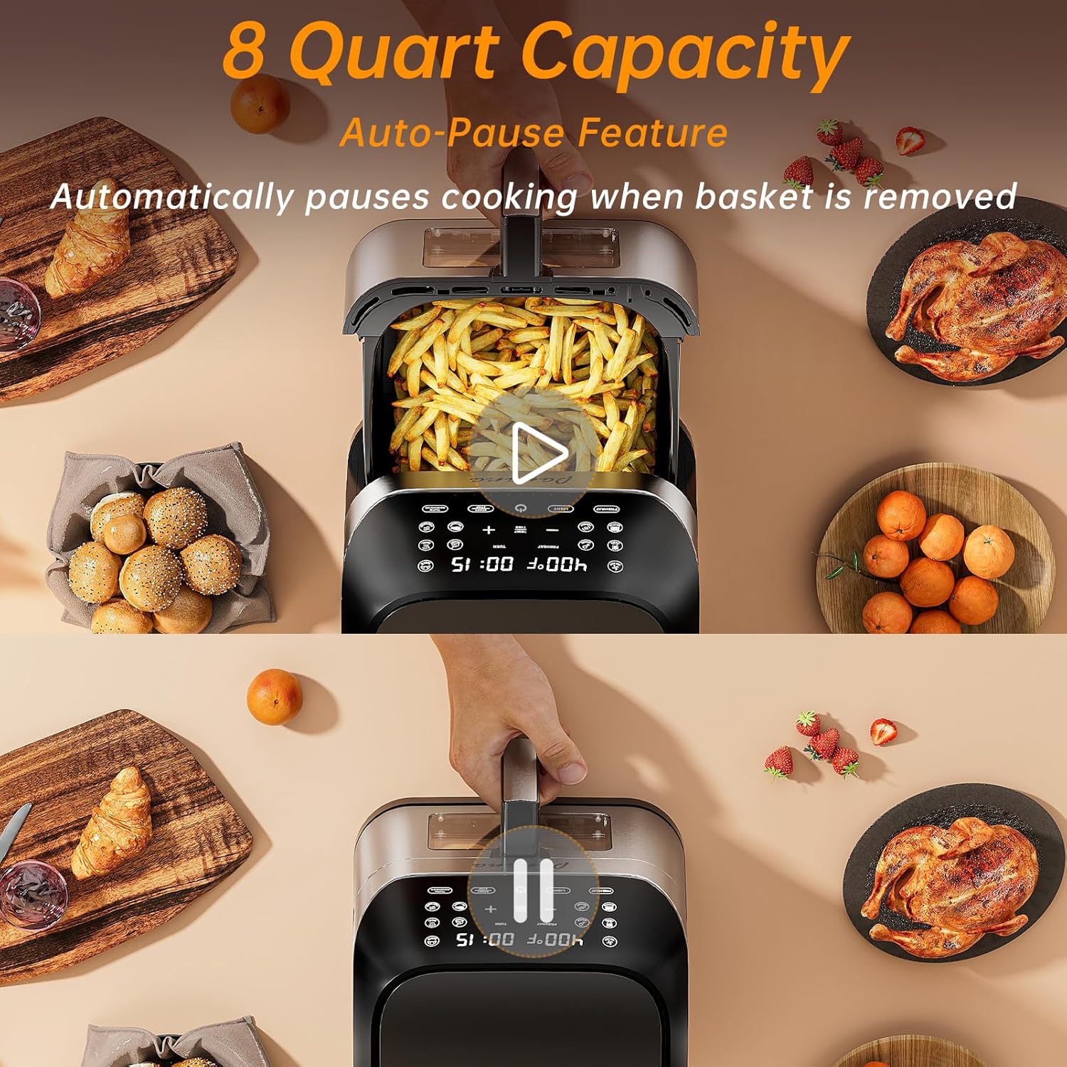Panana Air Fryer 8.5QT For Quick Easy Meals, Compact Air Fryer with 10 Preset Function, Airfryer with Easy View Window, Adjustable Timer And Temperature, LED Display and Touch Control, 1700W