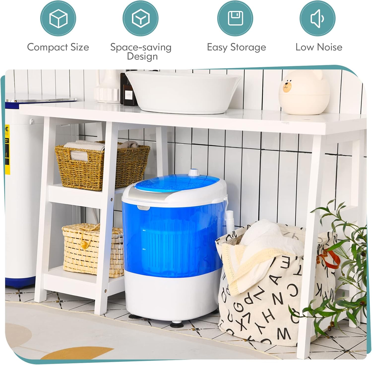 COSTWAY Mini Portable Washing Machine, 5.5 lbs Washing Capacity, Compact Laundry Washer with Durable Design, Single Tub, Rotary Controller, Small Washer Machine for Home Apartment Dorms and RV, Blue