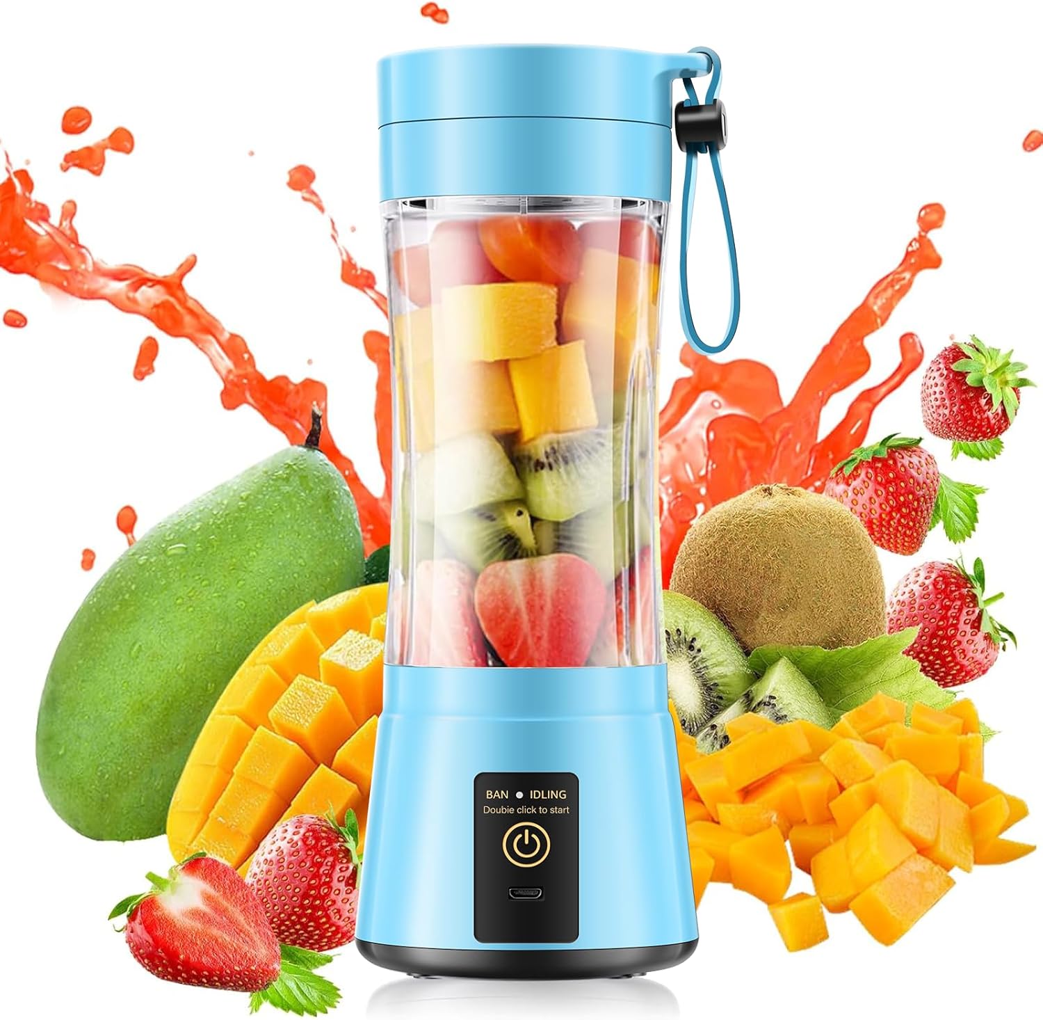 Portable Blender for Smoothies and Shakes - Mini Blender with 6 Stainless-Steel Blades for Powerful Mix， Juicer with 380Ml Travel Cup for Picnic/Gym/Office