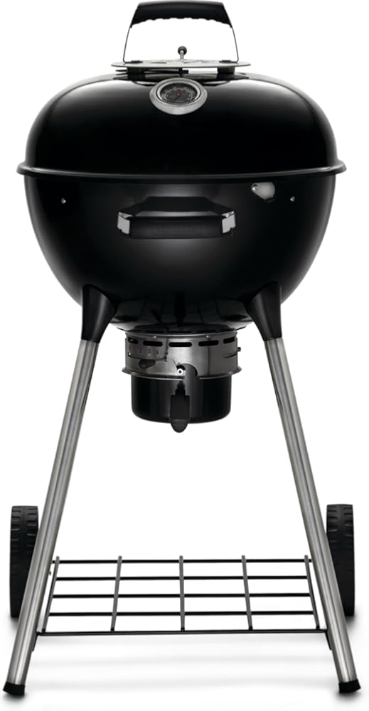 Napoleon NK18 Premium Charcoal Kettle Grill, Black, Porcelain-Enameled Lid and Bowl, Chrome-Plated Cooking Grid