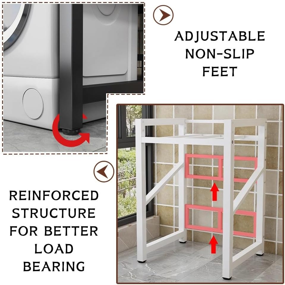 Washer Dryer Stand Stacking Kits, Height Adjustable Dryer Stand Kit, Over Washer Storage Rack Unit for Front Loader Washing Machines, Load Capacity 300kg, for Balcony Laundry Room