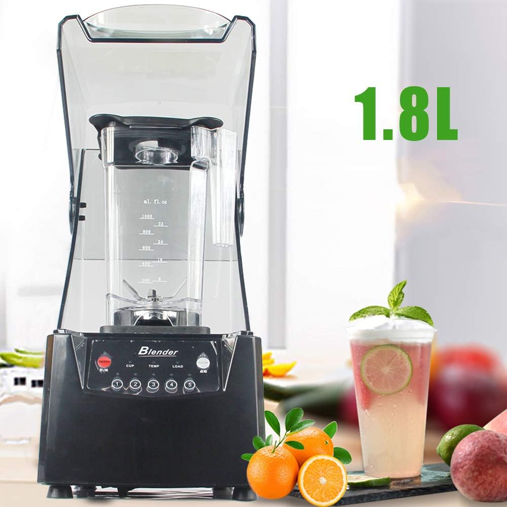 Smoothie Blender, 1.8L Commercial Soundproof Hood Blender 110V 2200W Smoothie Machine, Juice Maker Vegetables Mixer with Shield Quiet Sound Enclosure for Home, Office, Restaurant, Ice Crush, Shakes