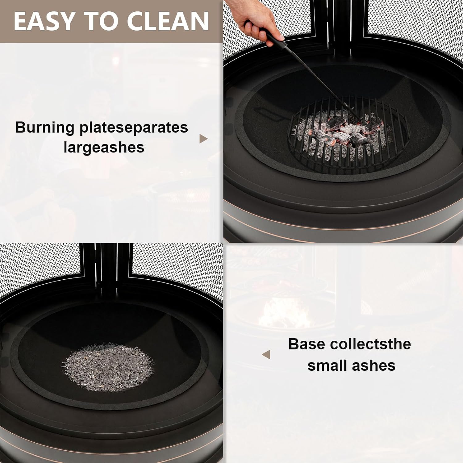 ALAULM Metal Chiminea Fire Pit with Grill, 2 in 1 Firepit with Adjustable Grill Tray & Mesh Spark Screen Door, 3-Door Multi-Access Fireplace for Patio, Garden & Backyard