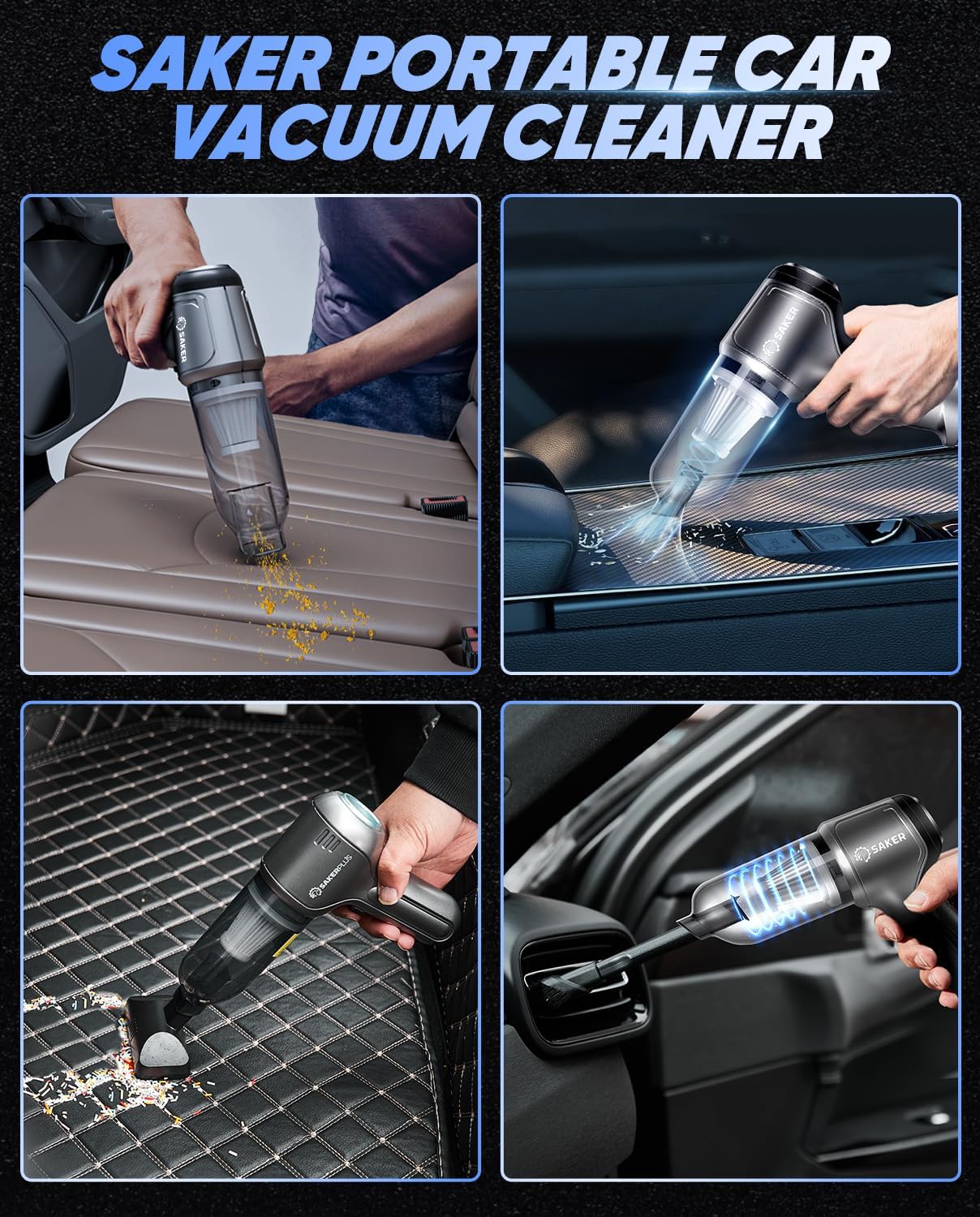 Saker Car Vacuum Portable Cordless 3 in 1 Handheld Car Vacuum 15000PA Electric Foot Callus Remover