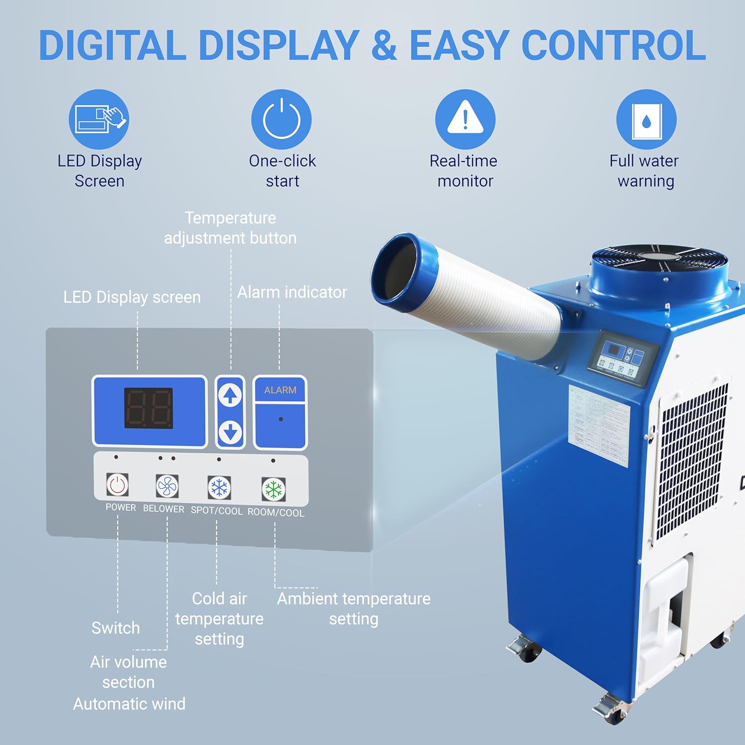 11900BTU/H Portable Air Conditioner Industrial Grade Portable Mobile Spot Cooler for Temporary Outdoor Events Industrial Air Conditioner with 3.7Gal Water Tank Single Duct 1.4KW 110V