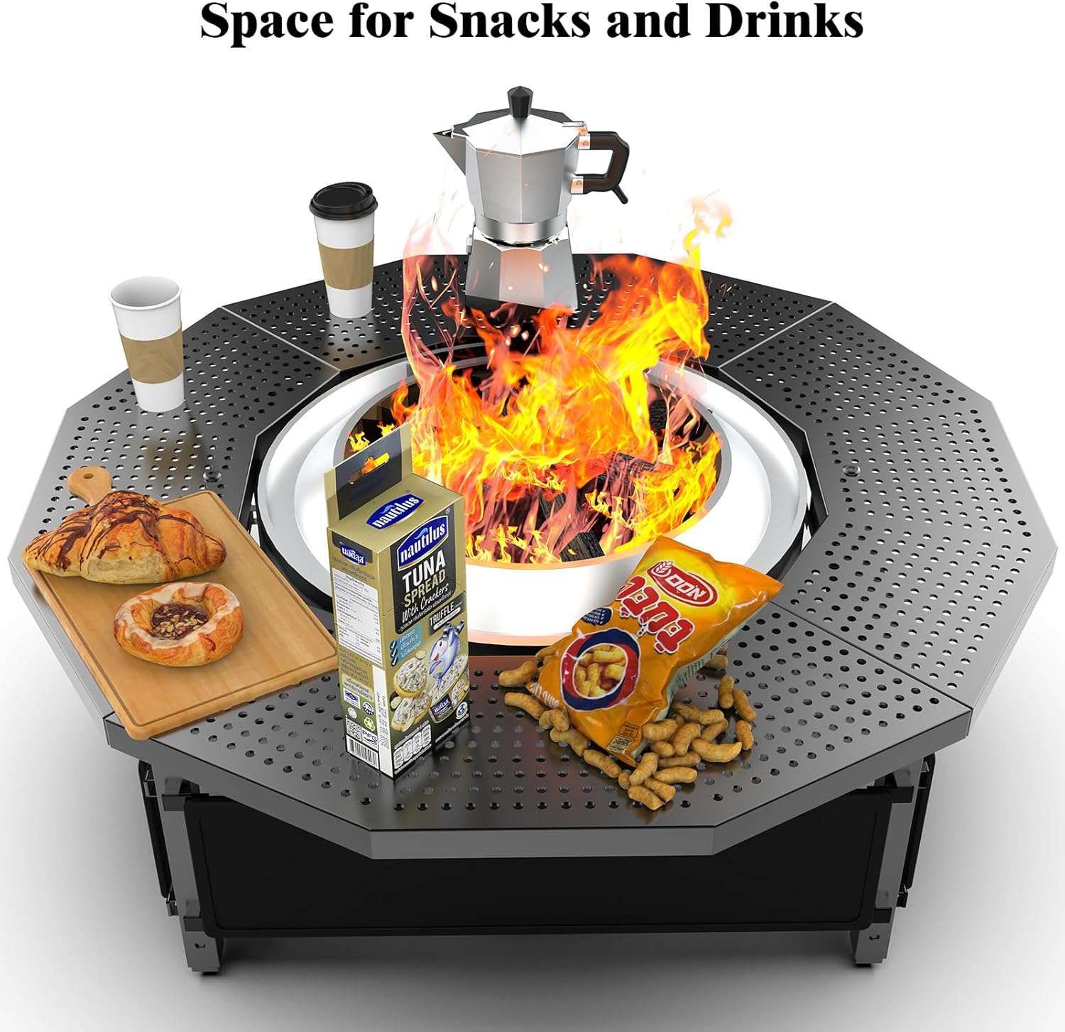 Fire Pit Surround Tabletop for Solo Stove Bonfire Ranger 2.0, with UV-Resistant Outdoor Fabric, Thick Metal Black