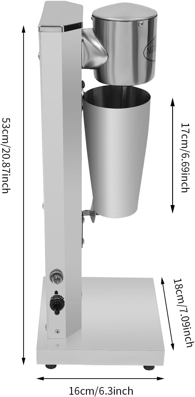 Electric Milkshake Blender Machine, Stainless Steel with 0.21gal Cup Milkshake Blender 180W 110V Commercial Milk Shake Maker Mixer for Commercial Home, Silver