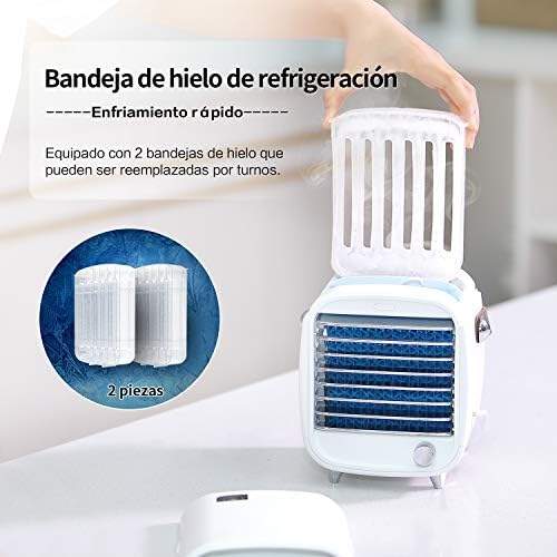 SmartDevil Portable Air Conditioner Fan, USB Small Desk Air Cooler Fan with Night Light, Adjustable Wind Direction Personal Cooling Fan, Built-in Ice Tray, for Home, Office, White