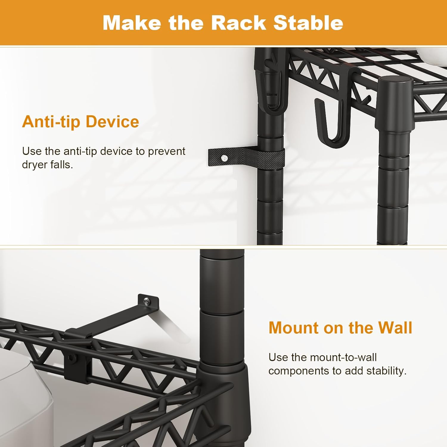 U16 Upgraded Washer Dryer Stacking Rack for Narrow Laundry Room and Bathroom, Metal Over Washer and Dryer Storage Shelves for Saving Space, 29.5