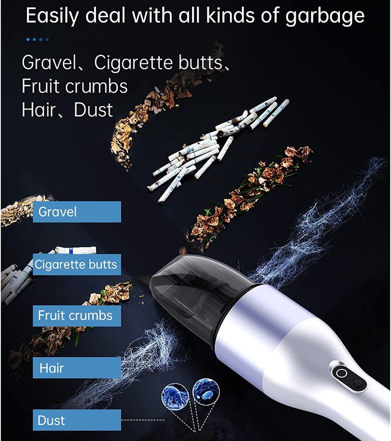 Car Vacuum Cleaner, 5000PA Portable Handheld Vacuums with Lighting Lights， High Power Cordless Car Vacuum for Home Car Office