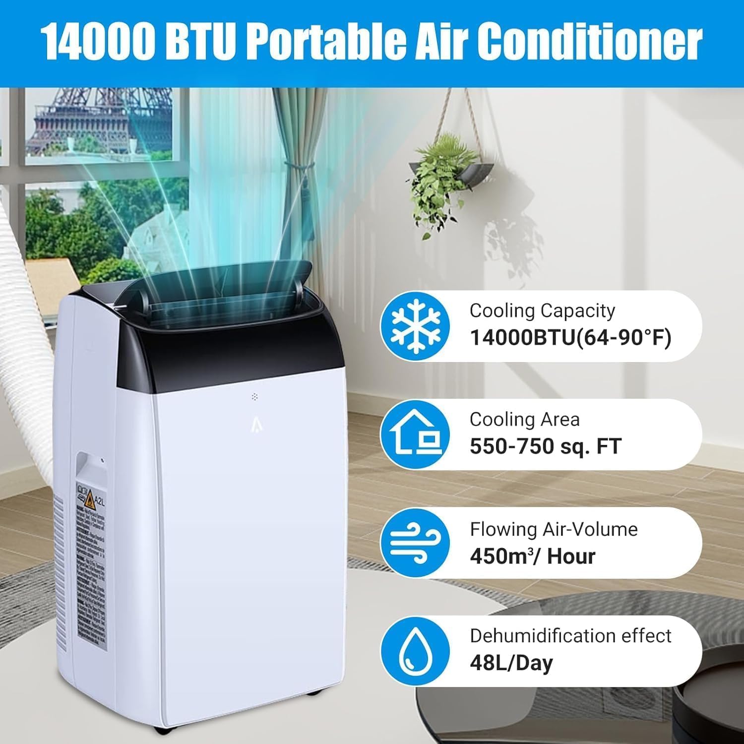 TrailBlaze Portable 14000 BTU Air Conditioner, White AC with Remote Control up to 750 Sq. Ft, Floor Room AC Unit with Cool, Dehumidifier, Fan Mode, Air Cooler for Bedroom Home Office
