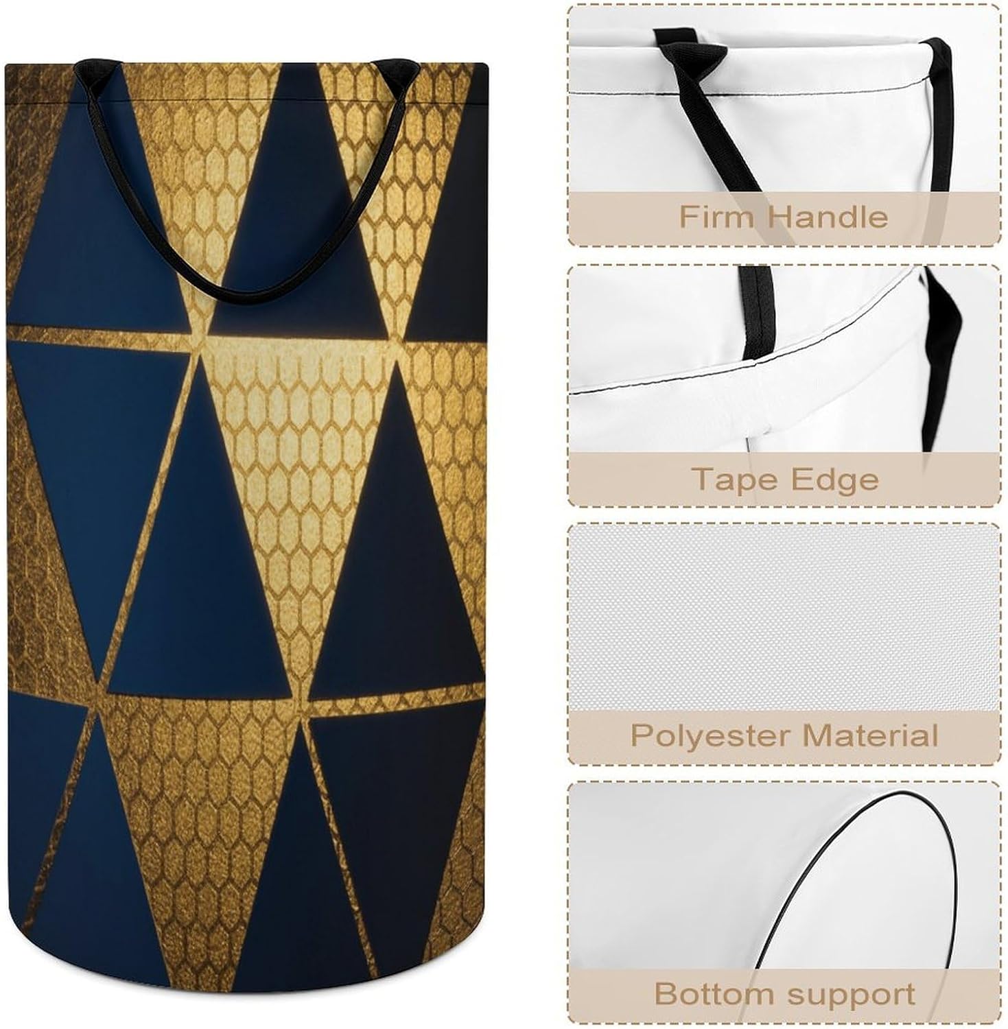 Laundry Hamper High-gloss Triangles Laundry Basket, Dirty Clothes Hamper with Handle Suitable for Bedroom Living Room Bathroom Washing Machine Bohemian Style Room Decoration