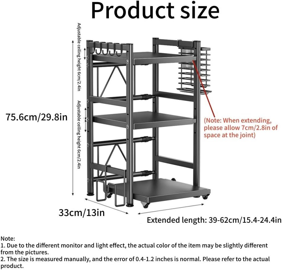 Adjustable Microwave Countertop Stand with Pull-Out Bottom Tray, Metal Microwave Oven Rack for Kitchen Counter Storage(Silver,29.8